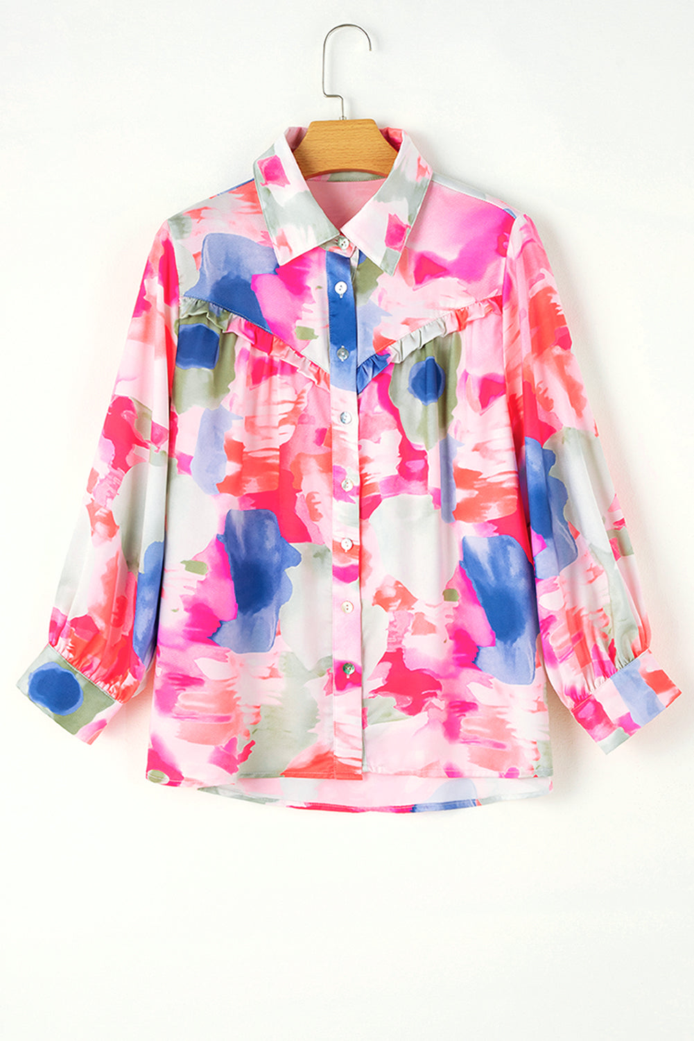 Multicolour Abstract Print Frill Detail Button Up Shirt