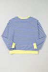 Blue Stripe Contrast Edge Cross Seam Oversized Pullover