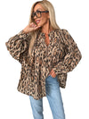 Light French Beige Leopard Print Balloon Sleeve Loose Blouse