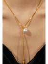 Gold Plated Pearl Beaded Y-Shape Necklace