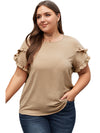 Light French Beige Ruffled Short Sleeve Plus Size Top