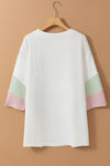 White Textured Colorblock Patchwork Half Sleeve Plus T Shirt