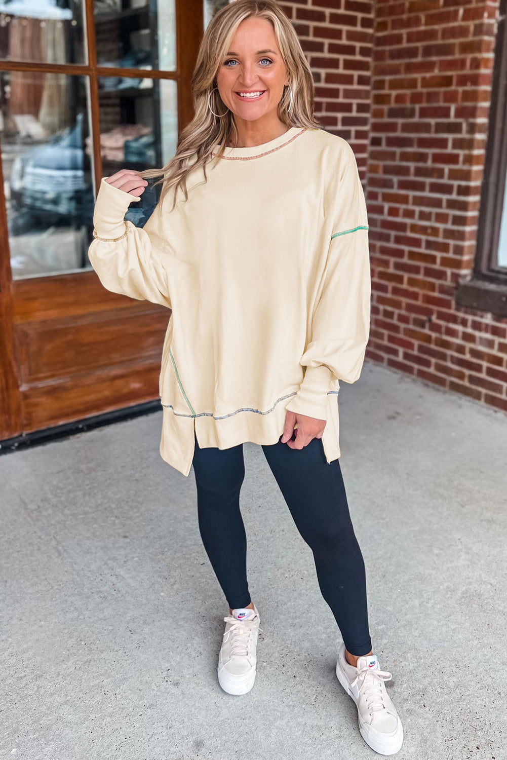 Black Contrast Stitching Split Oversized Sweatshirt