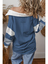 Dark Blue Striped Patchwork Collar Sweatshirt