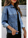 Blue Stripe Washed Oversized Pocketed Denim Jacket