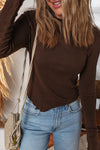 Cinnamon Lettuce Trim Plain Long Sleeve Top