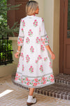 White Floral Print Loose Tiered Maxi Dress