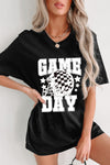 Black GAME DAY Checkerboard Rugby Helmet Printed Tunic T Shirt - Cocoa Yacht Club