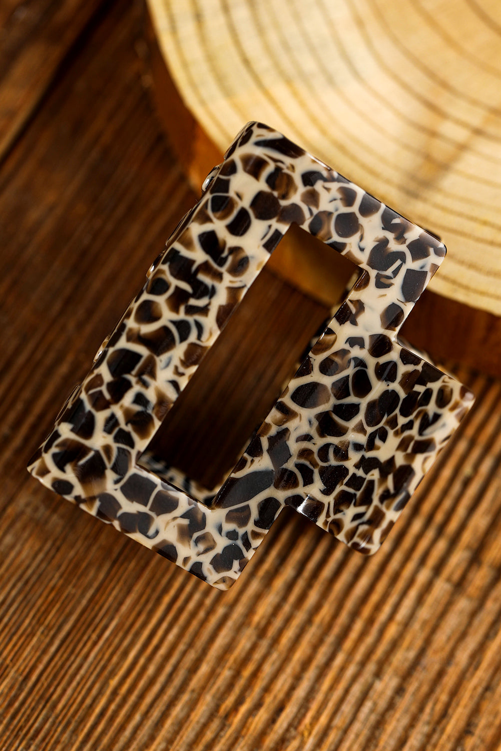 White Leopard Print Cutout Square Hair Claw