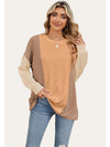 Double Take Texture Contrast Round Neck Long Sleeve T-Shirt