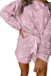 Lavendula Cheetah Fleece Loose Two Piece Pajama Set