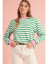 Bright Green Striped Contrast Trim Long Sleeve Top