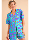 Green Flower Print Buttoned Shirt and Drawstring Waist Pajama Set