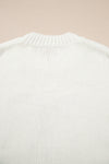White Embroidered Bow Boots Graphic Drop Shoulder Sweater