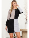 Black Ribbed Color Block Drop Shoulder Long Sleeve Mini Dress