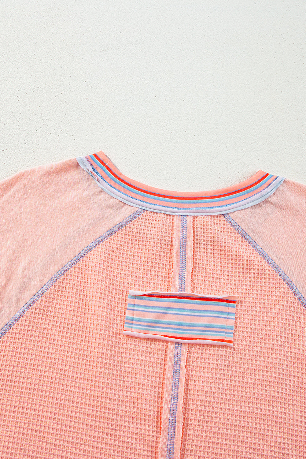 Grapefruit Orange Patchwork Long Sleeve Waffle Top