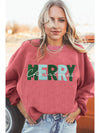 Racing Red Corded MERRY Christmas Letter Graphic Sweatshirt