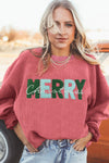 Racing Red Corded MERRY Christmas Letter Graphic Sweatshirt