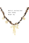 Gold Heart Flower Bow Charm Leopard Scarf Necklace