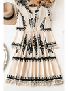 Beige Print Notch V Neck Fringe Mini Dress