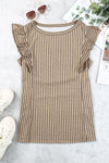 Pink Grey Casual Striped Print Ruffle Summer Top