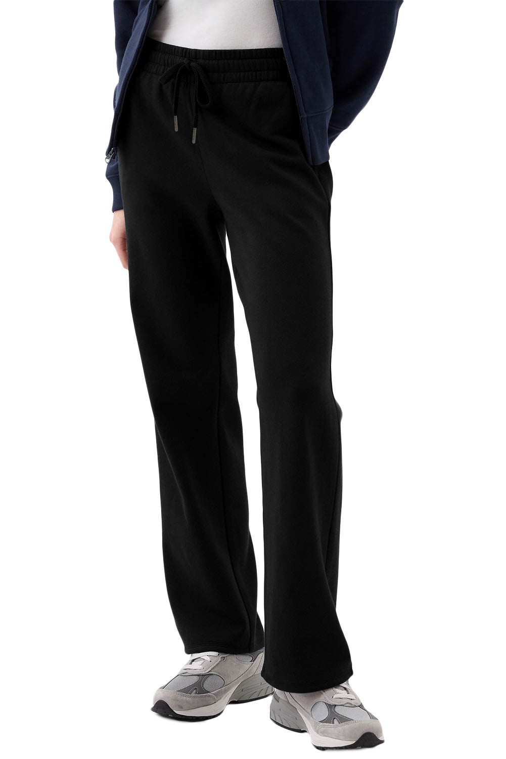 Black Solid Color Fleece Lined Drawstring Waist Pants