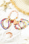 Peach Blossom Butterfly Charm Tassel Colorful Beaded Bracelet Set