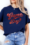 Blue Game Day Graphic Cuffed Sleeve Crew Neck T Shirt