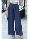 Black Side Pockets Frilled Smocked High Waist Wide Leg Jeans