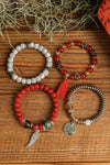 Fiery Red 4pcs Boho Disc Tassel Wing Pendant Beaded Bracelet Set