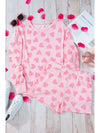 Black Heart Shape Print Long Sleeve Top and Shorts Loungewear Set