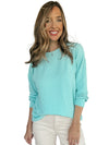 Aruba Blue Plain Crinkle Ribbed Round Neck Top