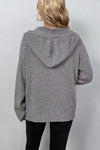 Black Button Up Drop Shoulder Knit Hooded Cardigan