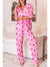 Pink Bow Knot Print Lapel Collar Short Sleeve and Pants Pajamas Set