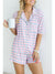 Purple Checkered Pattern Short Sleeve Pajamas Set