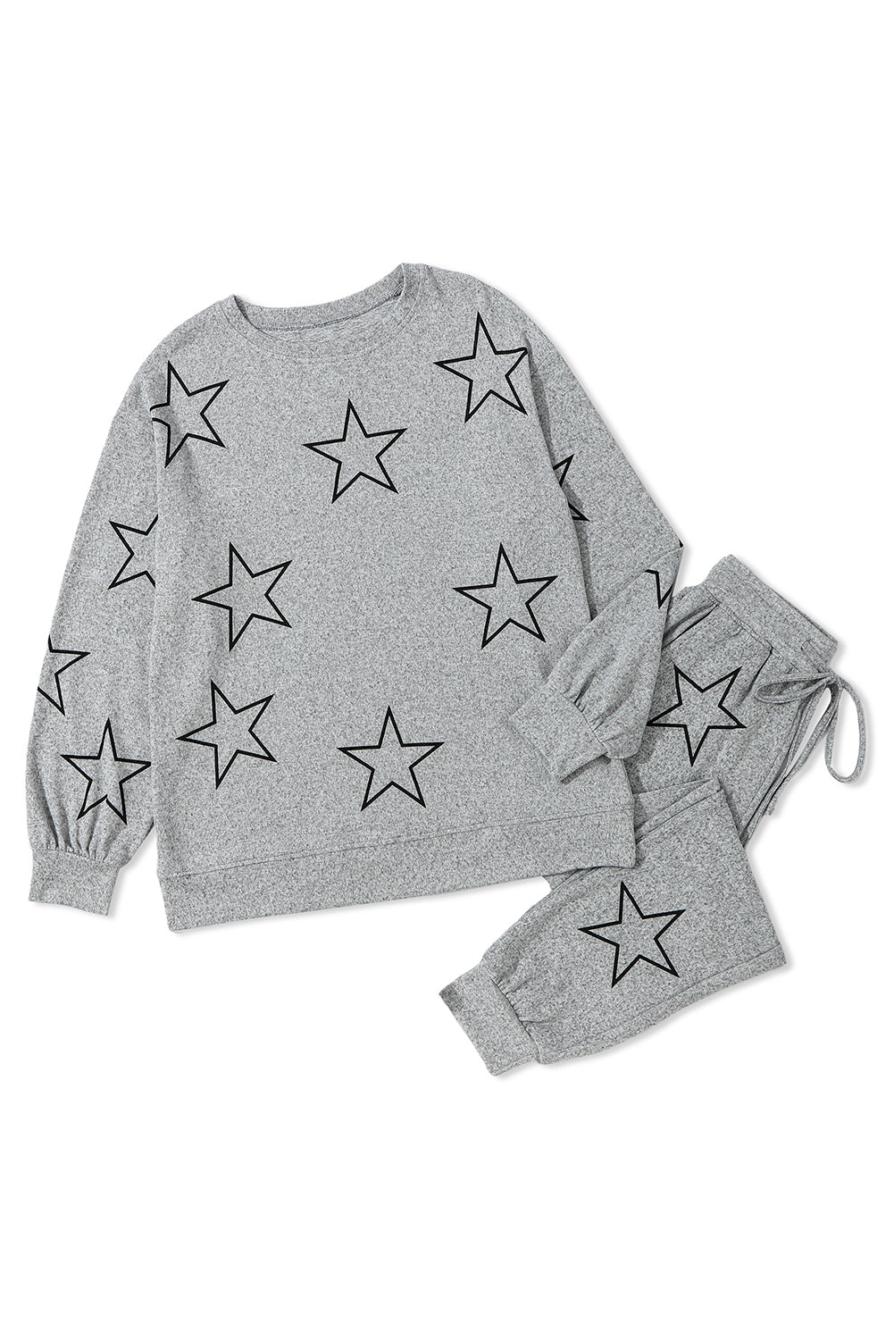 Gray Stars Print Long Sleeve Top and Drawstring Pants Set