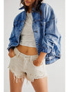 Blue Stripe Washed Oversized Pocketed Denim Jacket