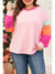 Pink Colorblock Long Sleeve Plus Size Top