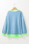 Sky Blue Stripe Contrast Trim High Low Tunic Sweatshirt