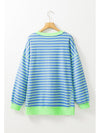 Pink Stripe Contrast Trim High Low Tunic Sweatshirt