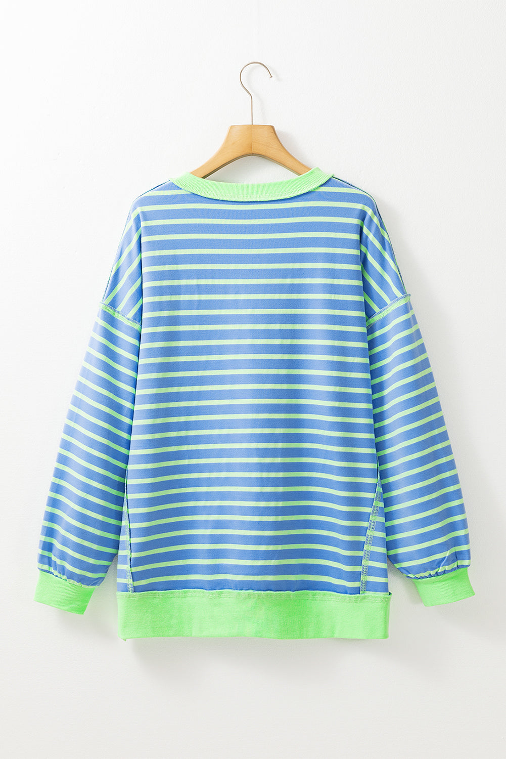 Pink Stripe Contrast Trim High Low Tunic Sweatshirt