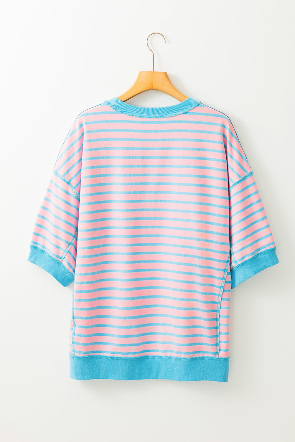 Sky Blue Stripe Contrast Drop Sleeve Loose Top