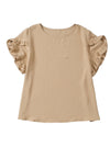 Light French Beige Ruffled Short Sleeve Plus Size Top