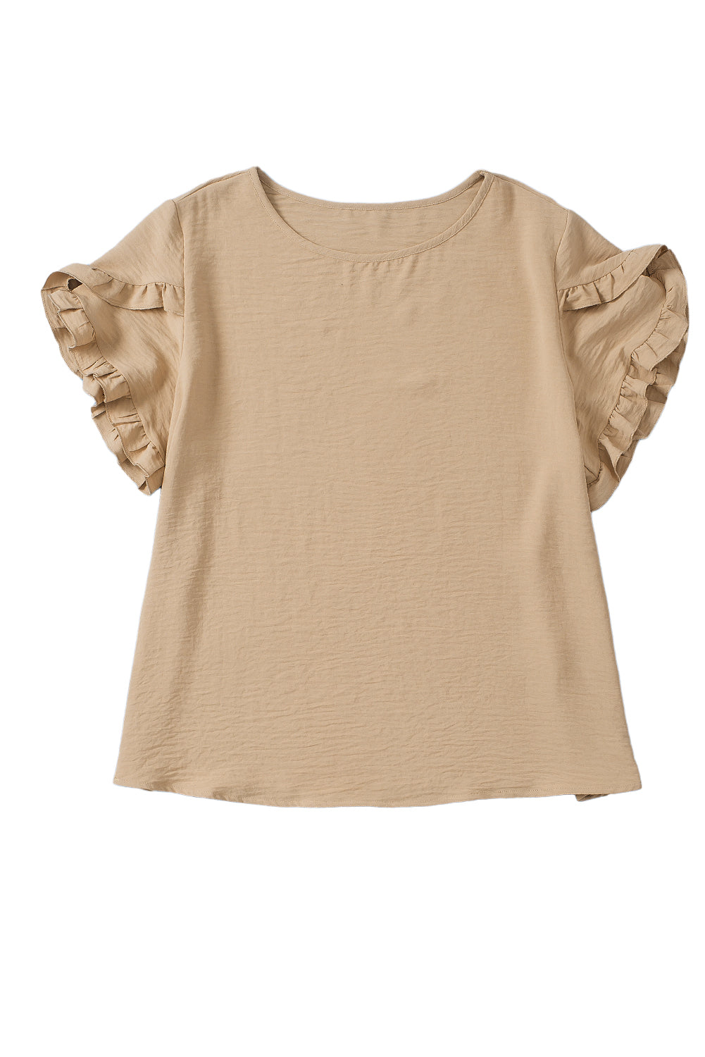 Light French Beige Ruffled Short Sleeve Plus Size Top