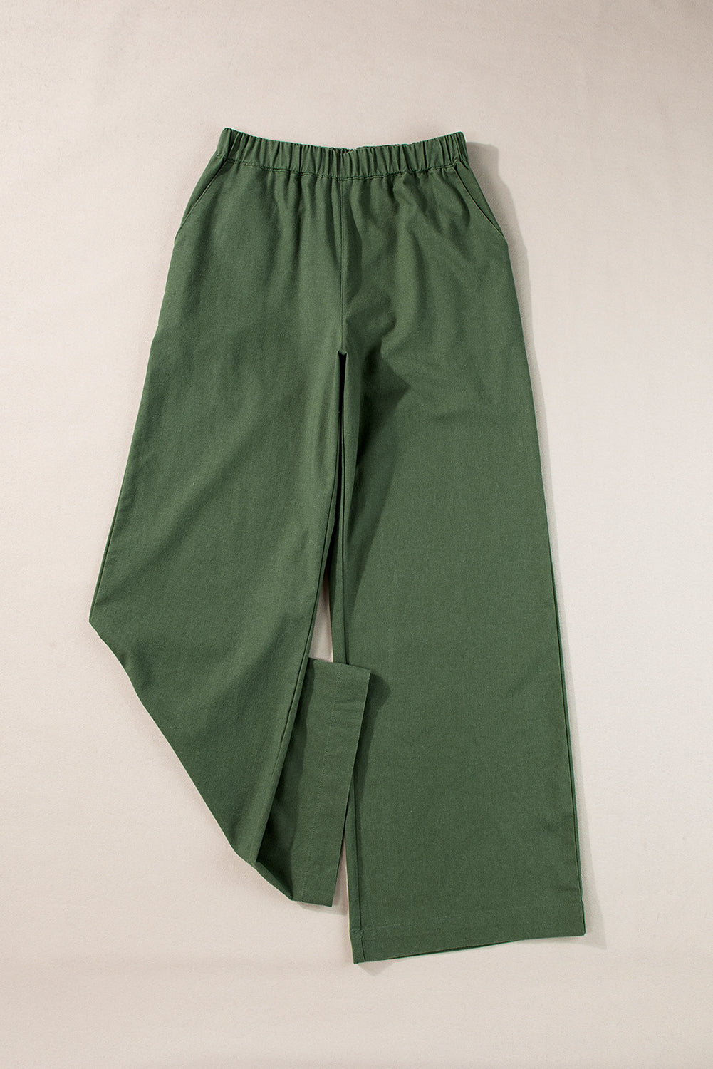 Fern Green Elastic Waist Plain Wide Leg Pants