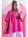 Bright Pink Patched Pocket Exposed Seam Oversized T Shirt