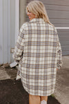 White Plaid Print Tunic Side Slits Plus Size Shacket