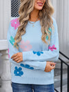 Angel Wings Flower Round Neck Long Sleeve Sweater - Cocoa Yacht Club