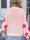 Angel Wings Flower Round Neck Dropped Shoulder Sweater - Cocoa Yacht Club