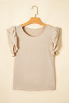 Mist Blue Solid Color Ruffle Sleeve Crinkled Blouse